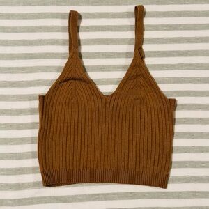 Brown Ribbed Knit Women's Top